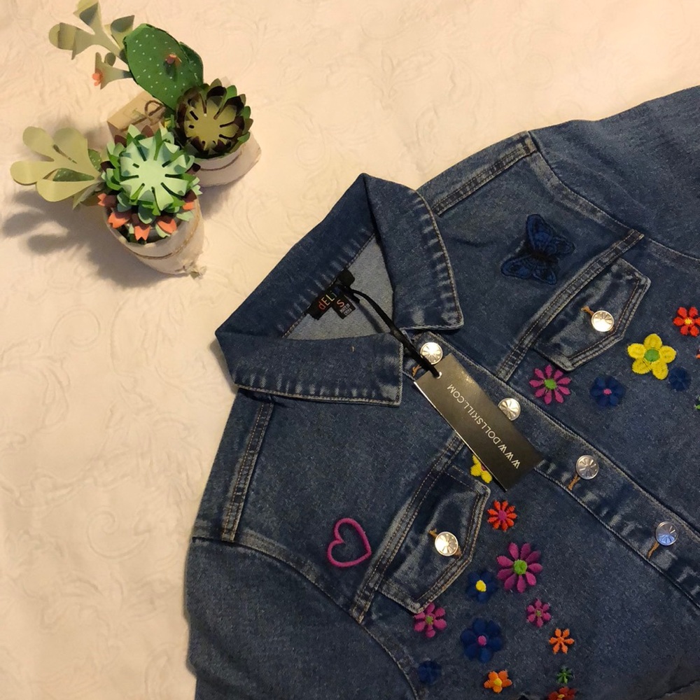 NWT DollsKill Embroidered Jean Jacket